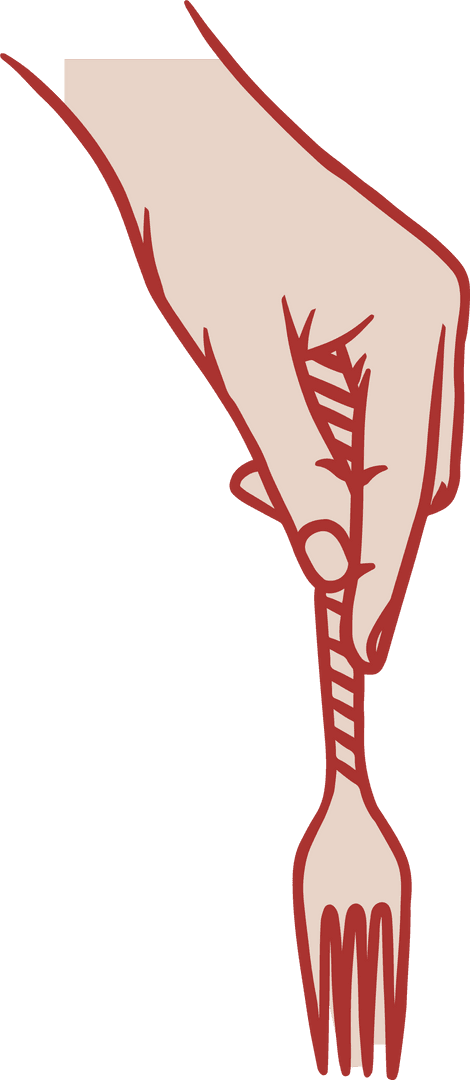 Minimalist Hand Holding Striped-Handle Fork on Transparent Background