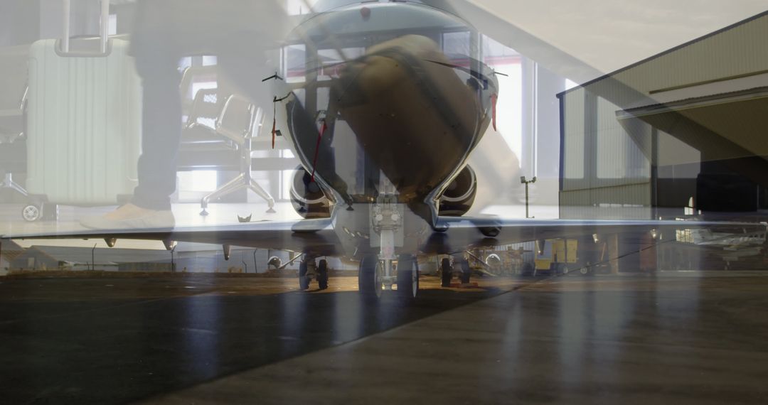 Busy Airport Scene with Jet and Travelers in Motion