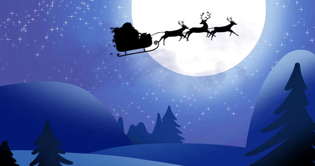 Santa Sleigh and Reindeer Silhouette Against Full Moon - Free Images, Stock Photos and Pictures on Pikwizard.com