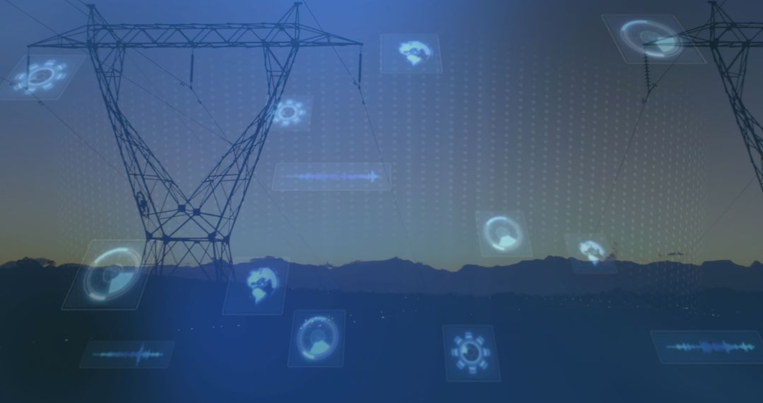 Futuristic Technology Interface with Electric Powerlines
