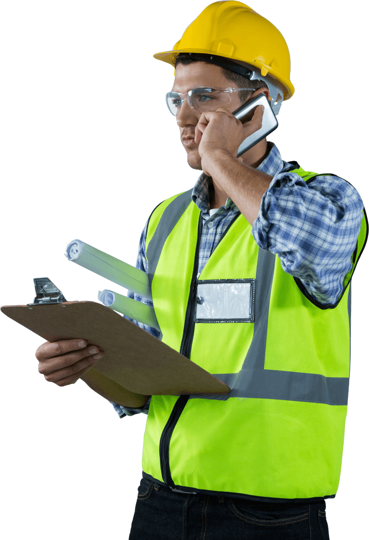 Transparent Construction Worker Using Smartphone