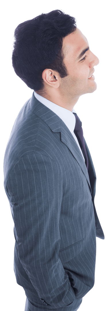 Happy Businessman in Suit Looking Forward on Transparent Background