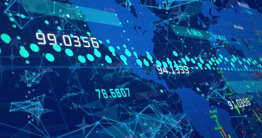 Global Digital Network Shows Data Flow across World Map