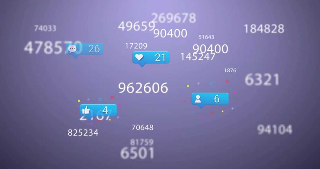 Floating Social Media Metrics on Violet Gradient Background