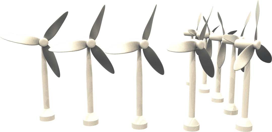 Transparent Vector Illustration of Modern Wind Turbines in Perspective