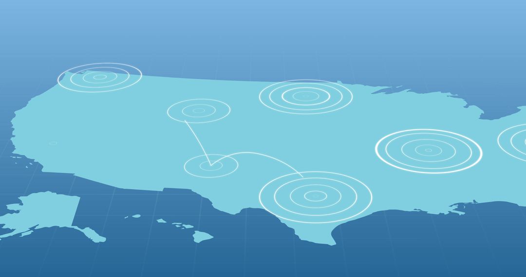 Map with Radiating Network Connections on Blue Background