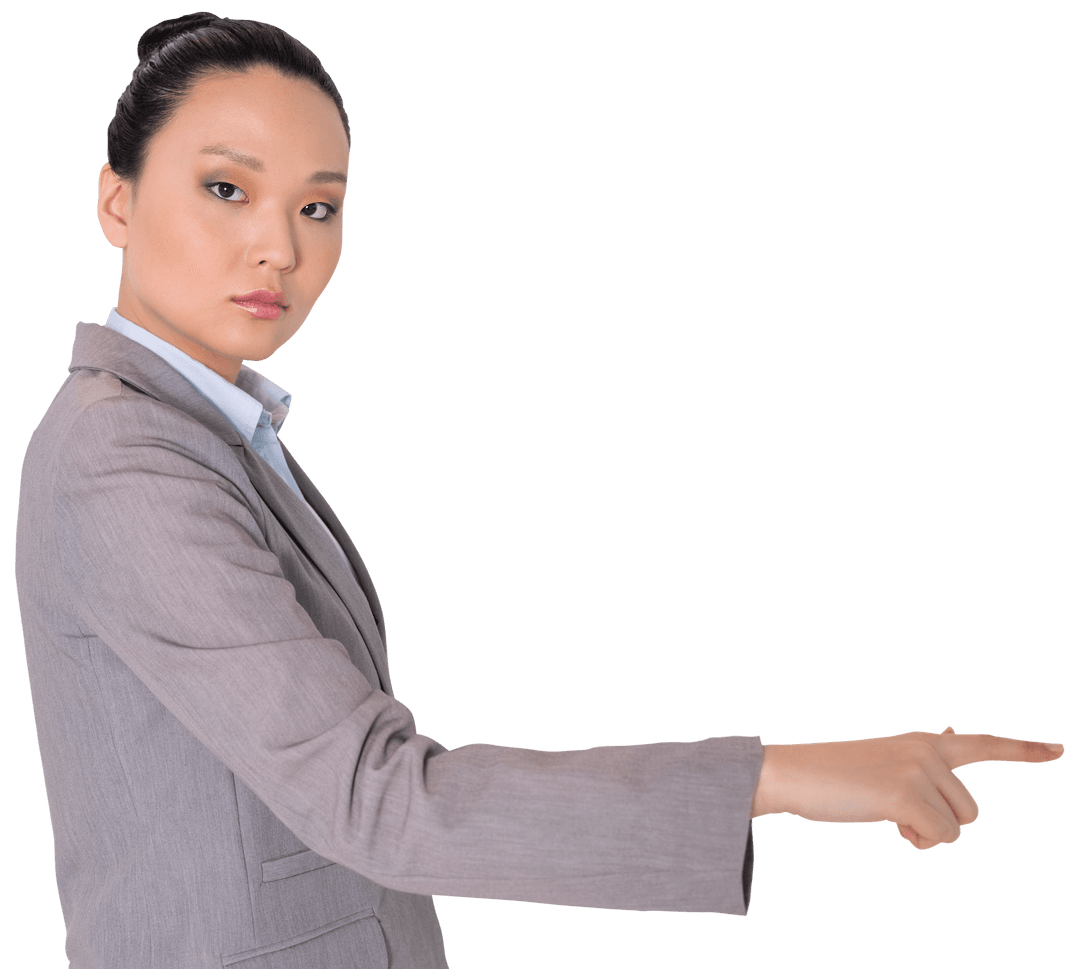 Transparent Businesswoman Pointing Focused Expression