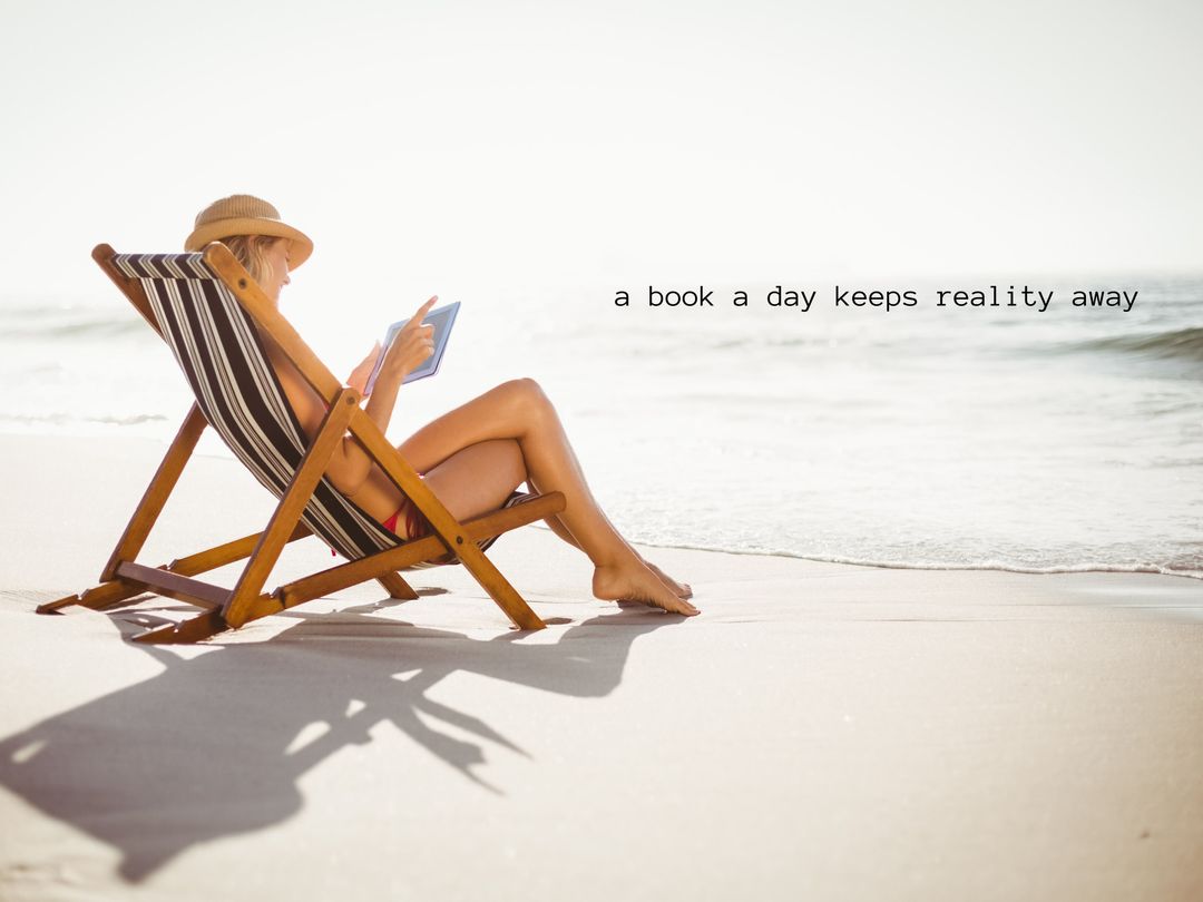 Woman Reading Book on Tranquil Beach