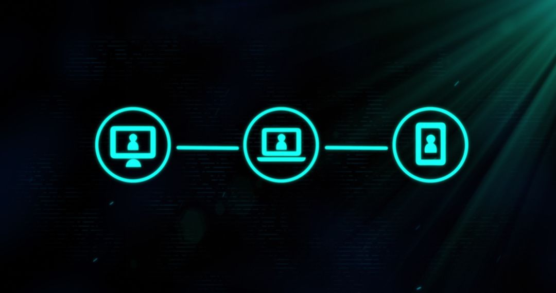 Glowing icons displaying computer network and online security