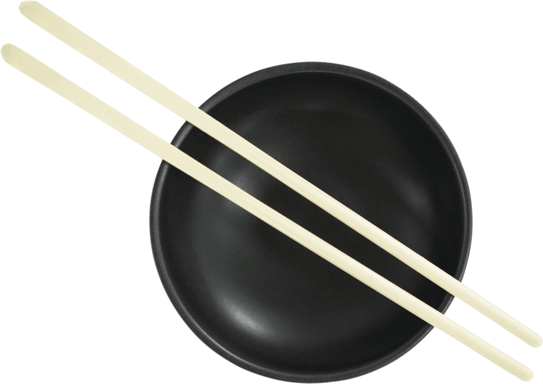 Minimalistic Transparent Image of Black Bowl with Chopsticks