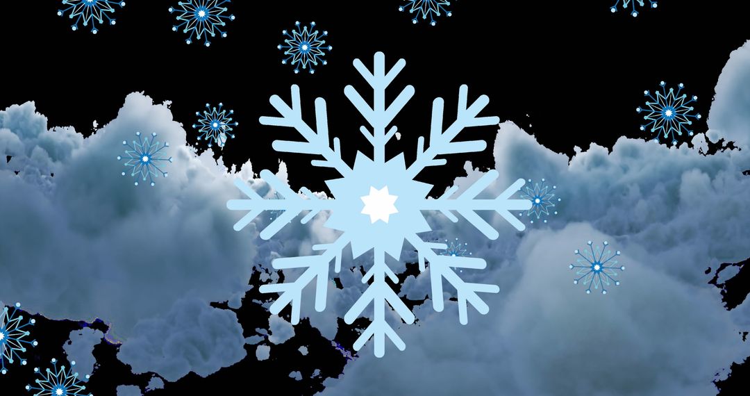 Digital Snowflakes Falling Over Cloudy Sky Backdrop