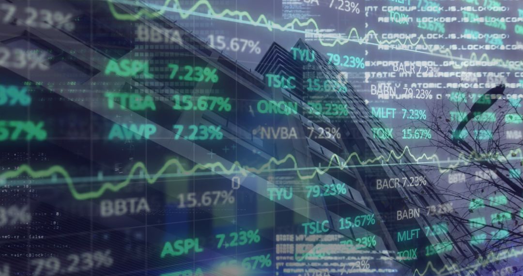 Digital Financial Data and Graphs with Urban Landscape