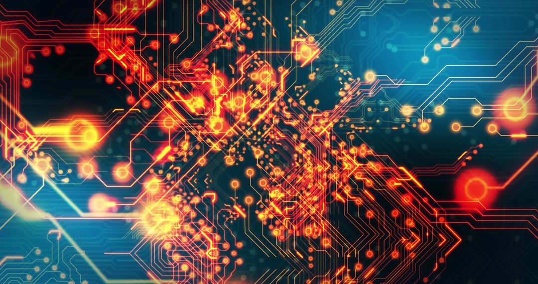 Futuristic Circuit Board with Glowing Data Flow Patterns