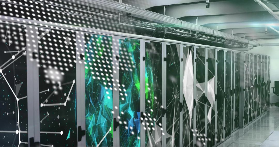 Futuristic Data Center with Advanced Digital Network Overlays