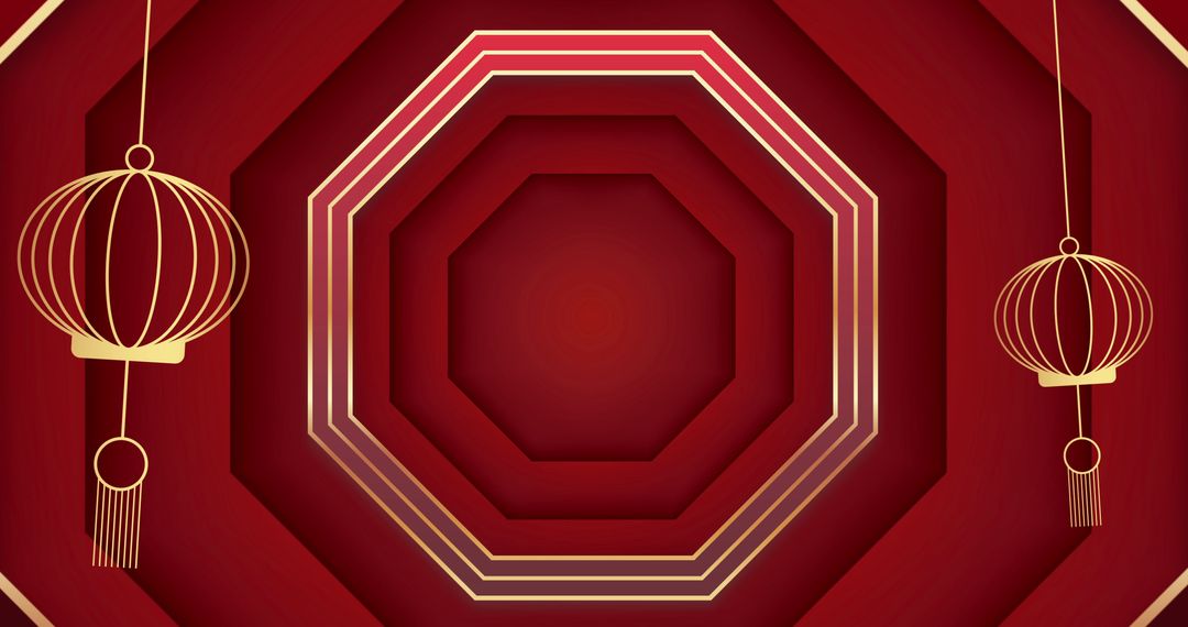 Chinese Lanterns with Abstract Red Geometric Pattern