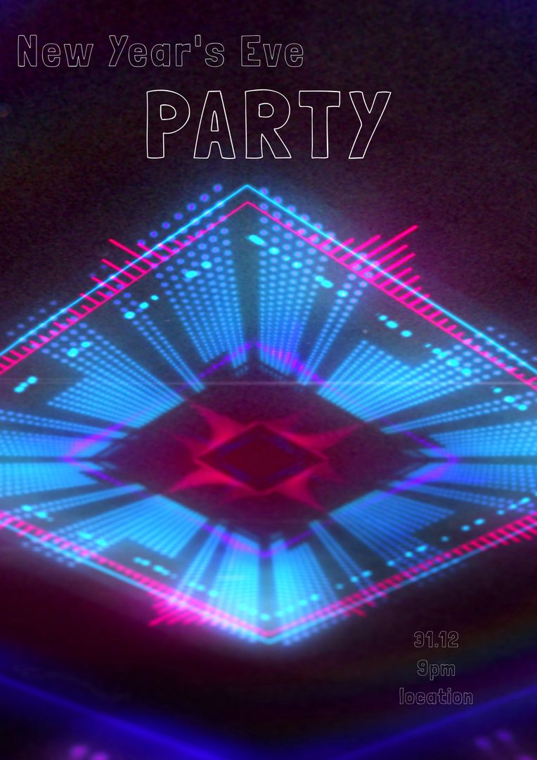 Vibrant New Year's Eve party invitation with neon geometric lights
