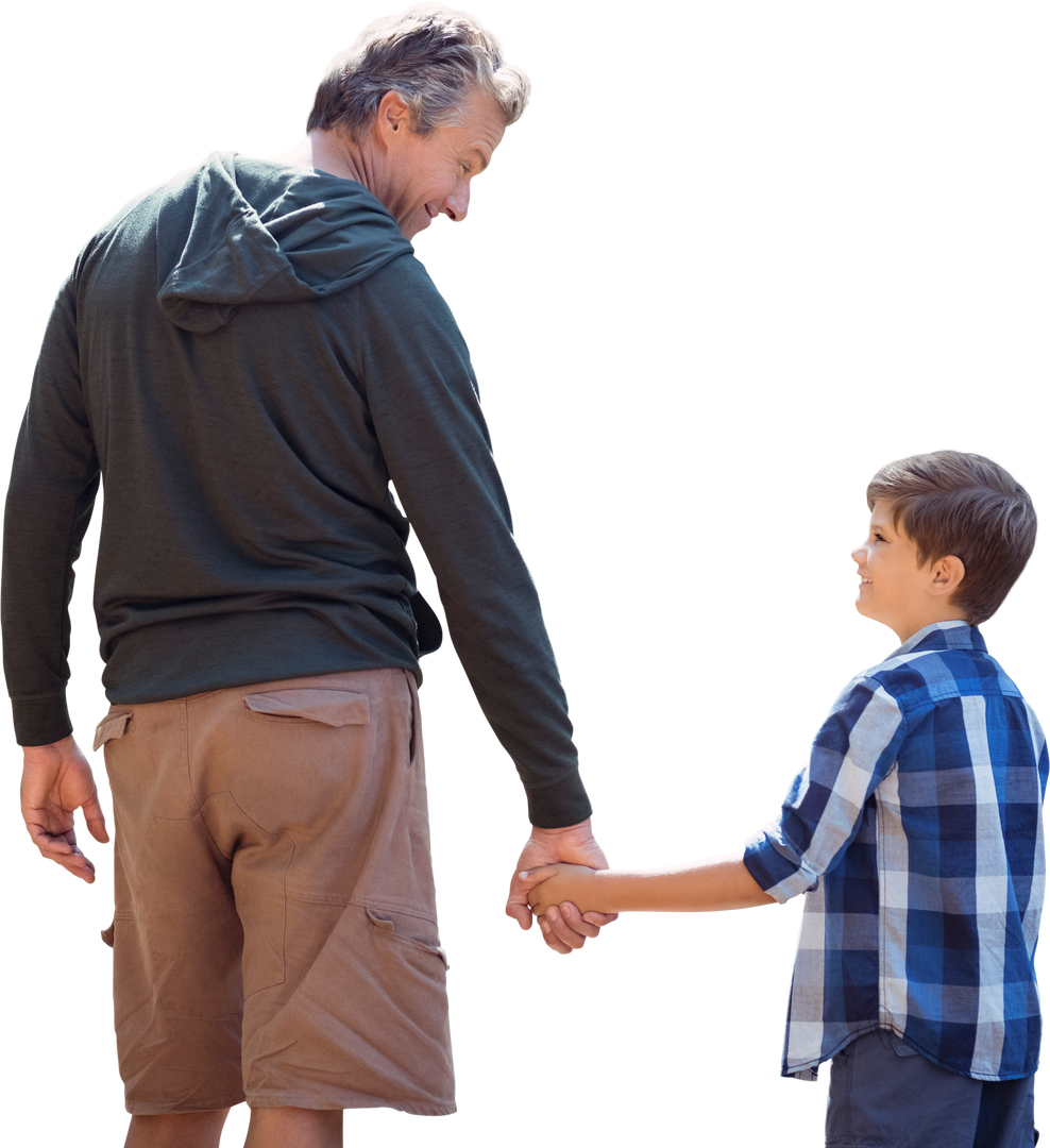 Transparent Rear View of Father Holding Hand of Son Smiling - Download Free Stock Images Pikwizard.com