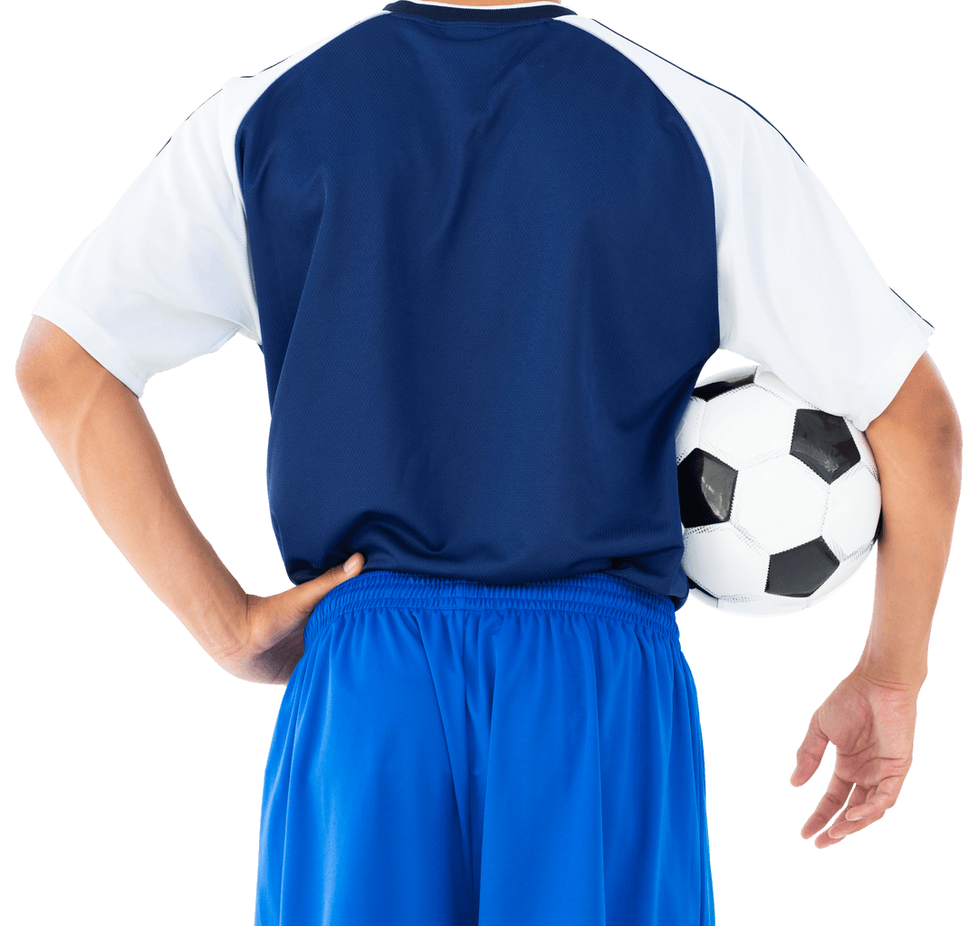 Transparent View Football Player Holding Ball Back Pose