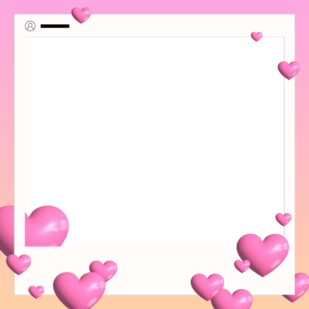 Romantic Polaroid Style Frame With Pink Hearts on Transparent Background