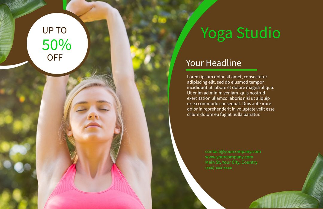 Yoga Studio Discount Flyer with Woman in Tranquil Pose - Download Free Stock Templates Pikwizard.com