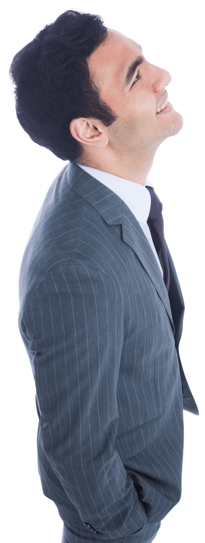 Confident Businessman Looking Upwards on Transparent Background