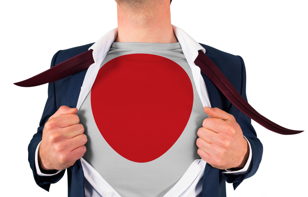 Businessman Opening Shirt to Reveal Superhero with Flag of Japan - Download Free Stock Images Pikwizard.com