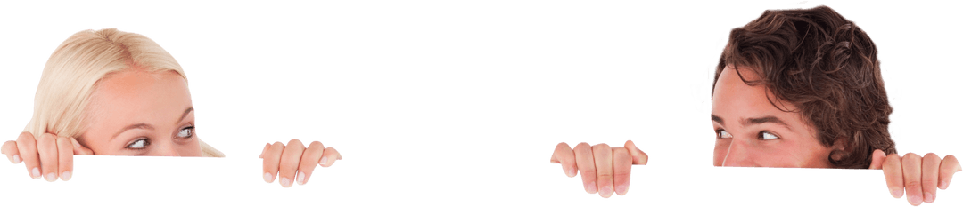 Curious Couple Peeking Through Transparent Divide