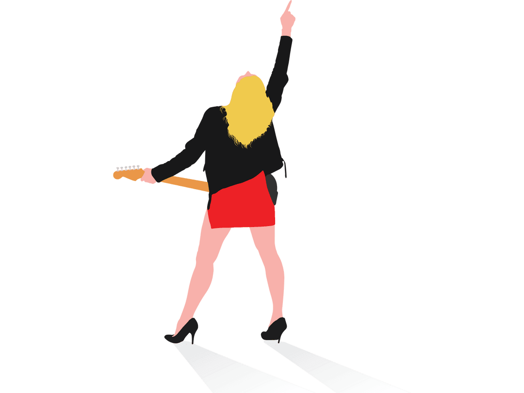 Caucasian Woman Playing Electric Guitar Vector on Transparent Background