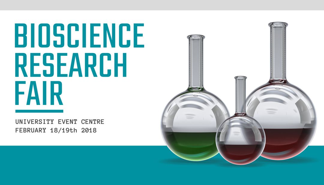 Bioscience Research Fair Poster with Colorful Laboratory Flasks - Download Free Stock Templates Pikwizard.com