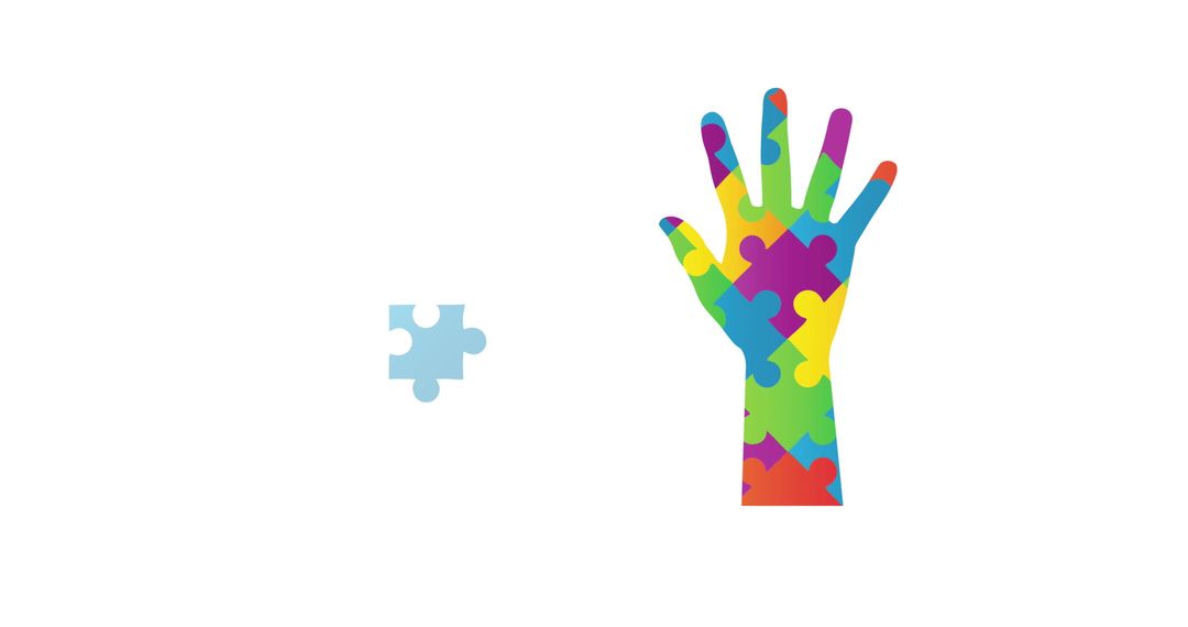 Colorful Hand with Autism Awareness Puzzle Pieces