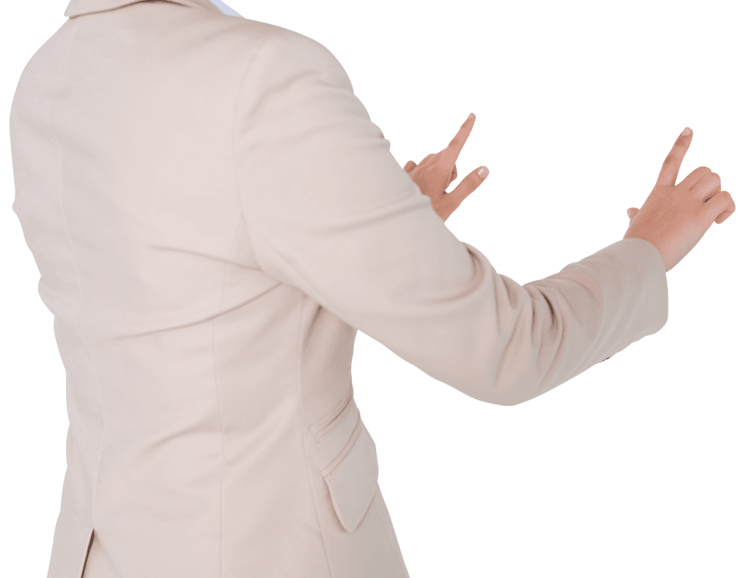 Businesswoman Interacting with Virtual Interface Transparent Background