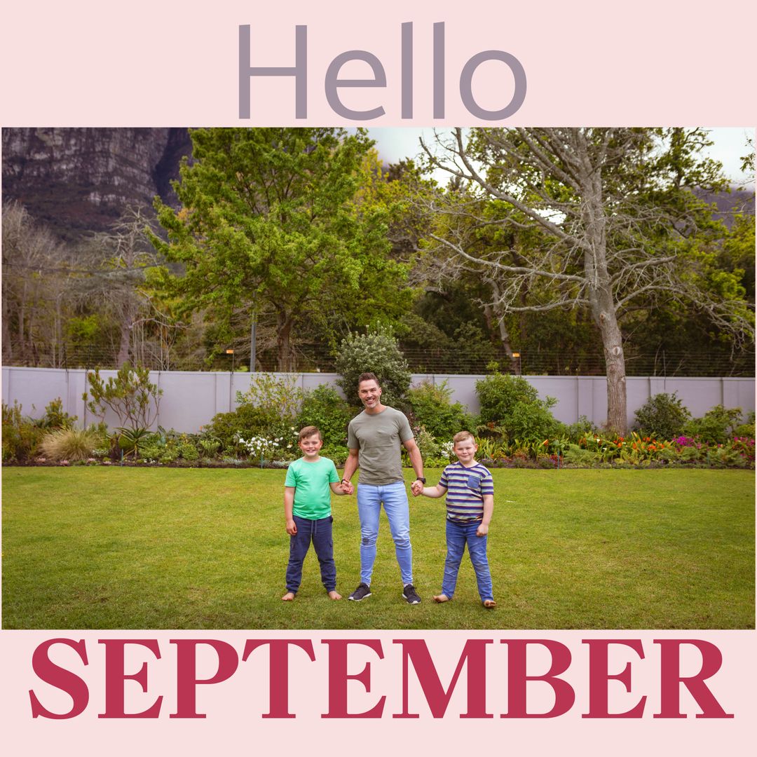 Caucasian Father with Sons Welcoming September Outdoors