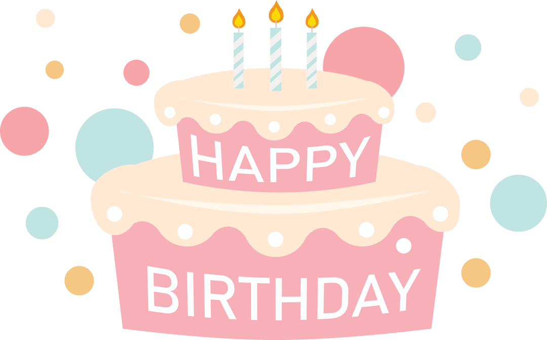 Pink Birthday Cake with Candles On Transparent Background