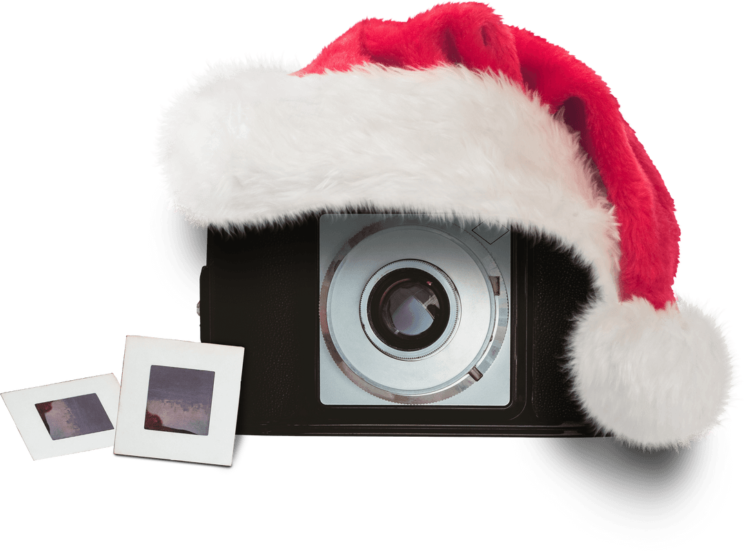 Vintage Camera and Santa Hat on Transparent Background