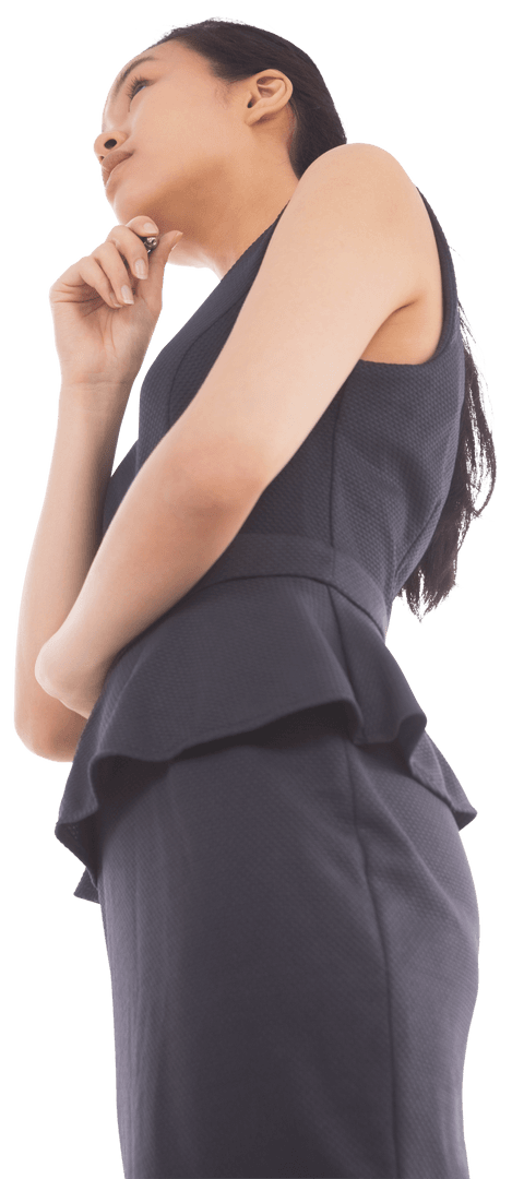 Transparent Businesswoman in Contemplative Pose on Isolated Background