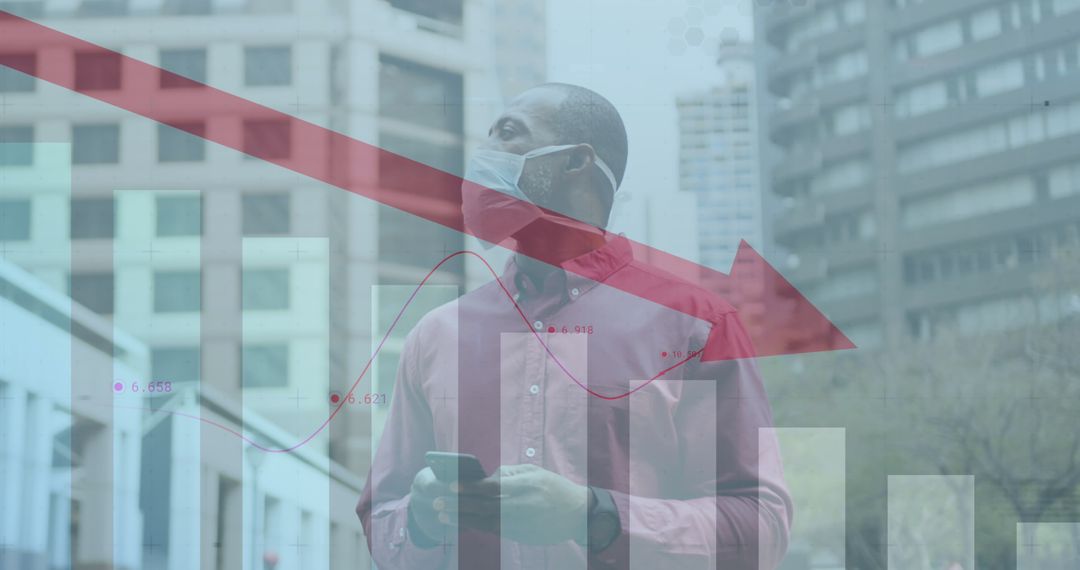 Businessman Wearing Face Mask and Monitoring Economic Decline
