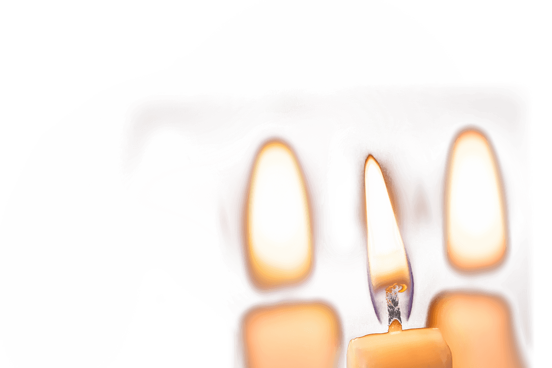 Transparent Candles with Flickering Flames on White Background