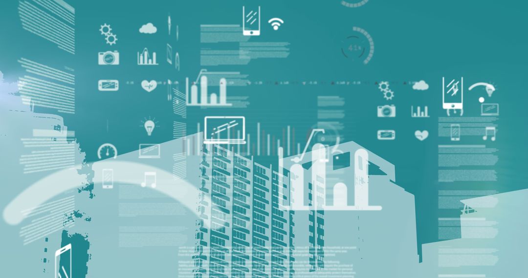Financial Data Processing Overlay on Modern Cityscape