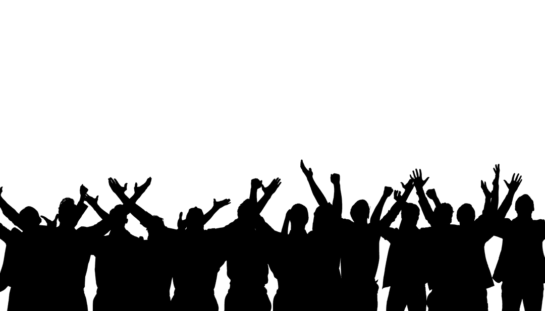 Transparent Silhouette of Cheering Group with Raised Hands