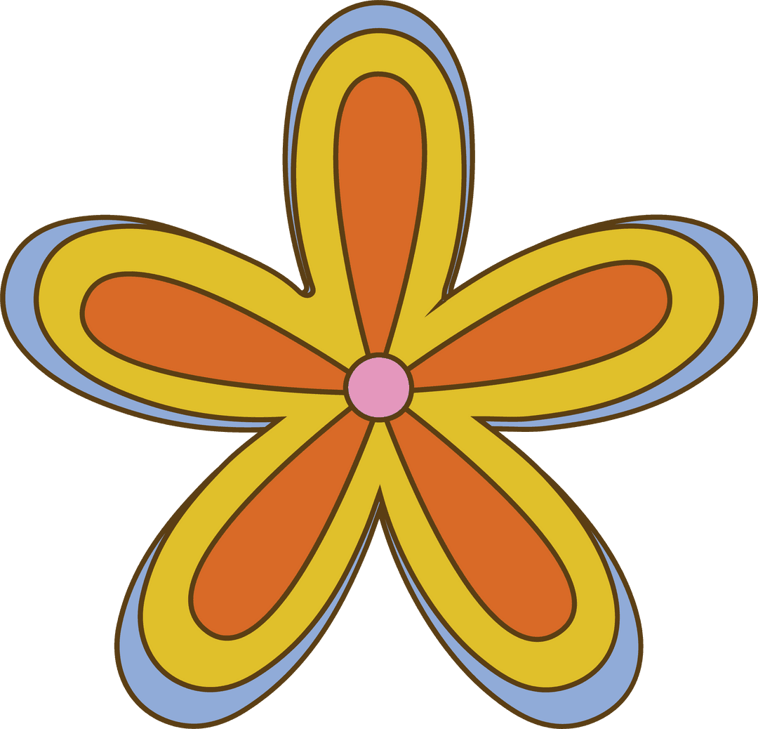 Whimsical Stylized Five-Petaled Flower with Transparent Background