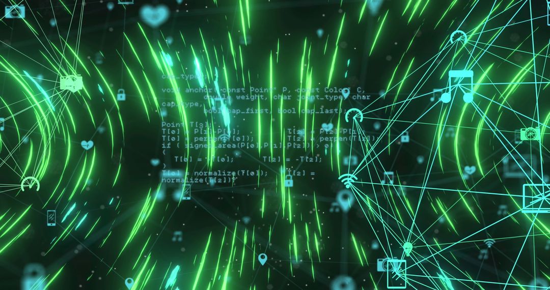 Futuristic Green Light Trails with Data Connections