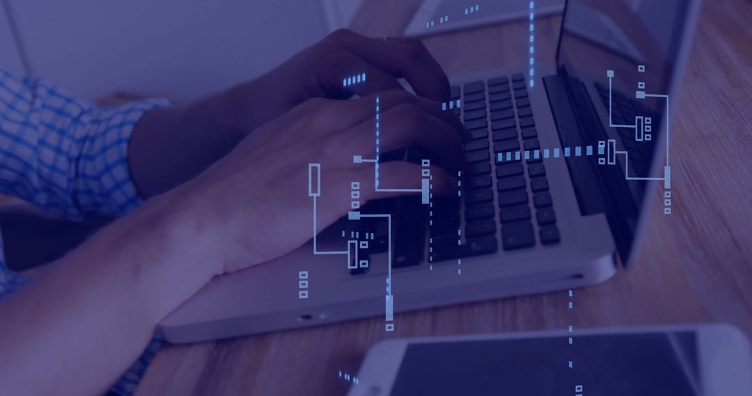 Digital Interface with Man Using Laptop and Circuit Overlay