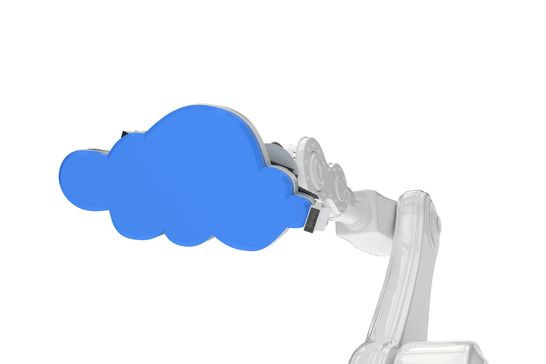 Transparent Robotic Hand Holding Blue Cloud Motif