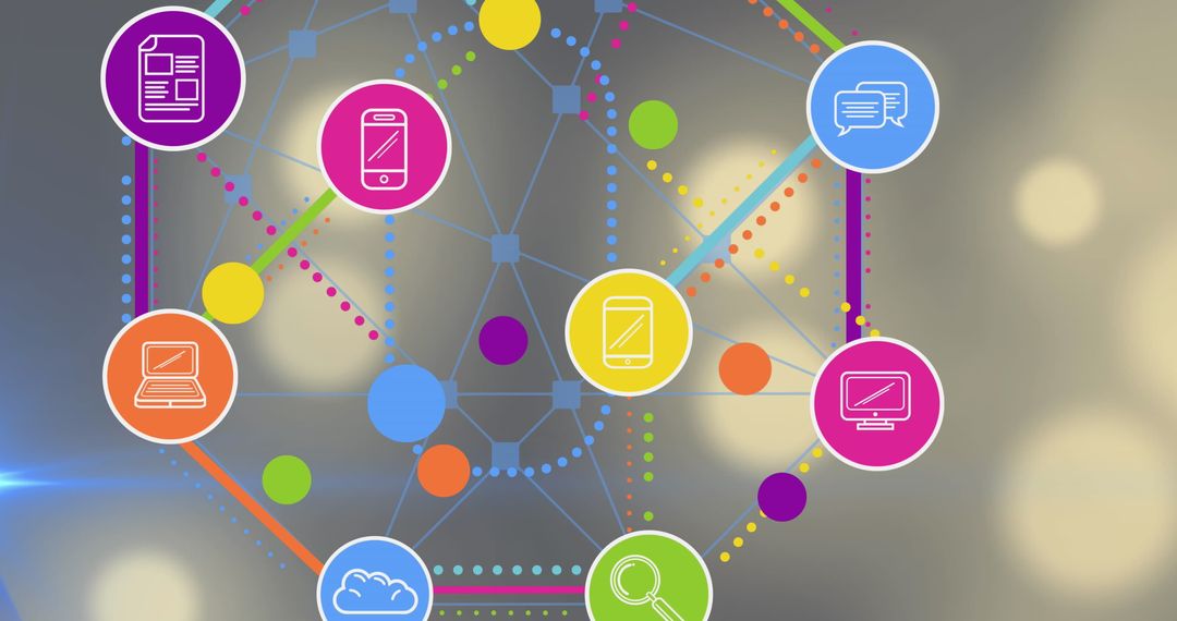 Colorful Digital Network Design with App Icons and Connections