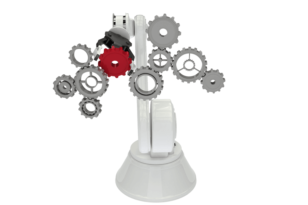 Robotic Hand with Moving Gears on Transparent Background