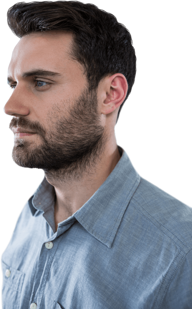 Transparent Close-Up of Pensive Bearded Man Looking Away
