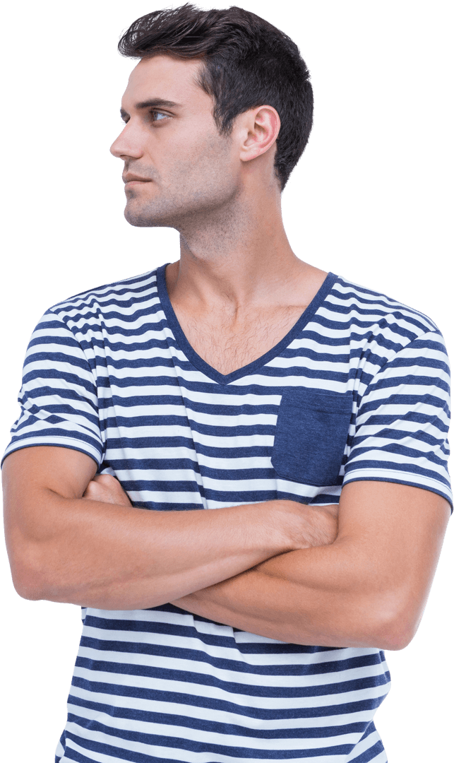 Thoughtful Hipster Wearing Striped Shirt Transparent Background