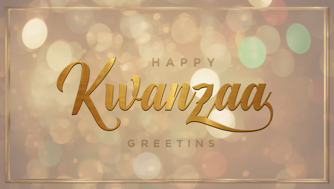 Golden Kwanzaa Script Greeting with Bokeh Lights and Metallic Frame Luxury Card