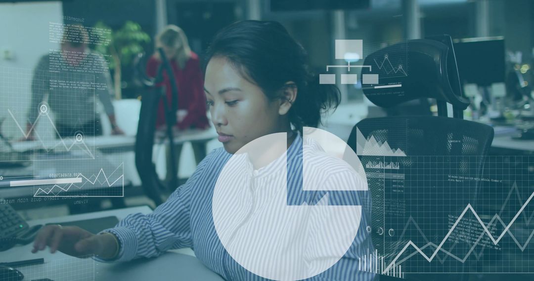 Financial Data Analysis with Biracial Woman in Office Integration