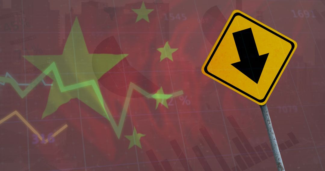 China Financial Decline Concept with Road Sign and Chart